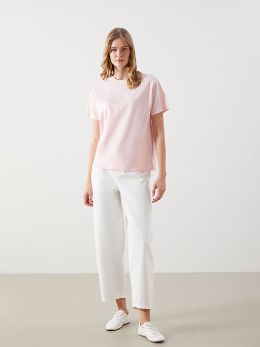 Bisiklet Yaka Los Angeles Bask?l? Kad?n Ti??rt