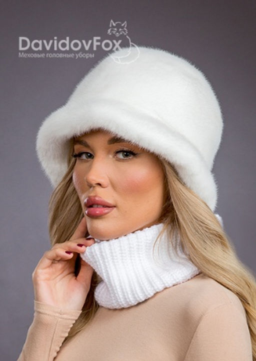 Шапка Шляпка экомех капор белый