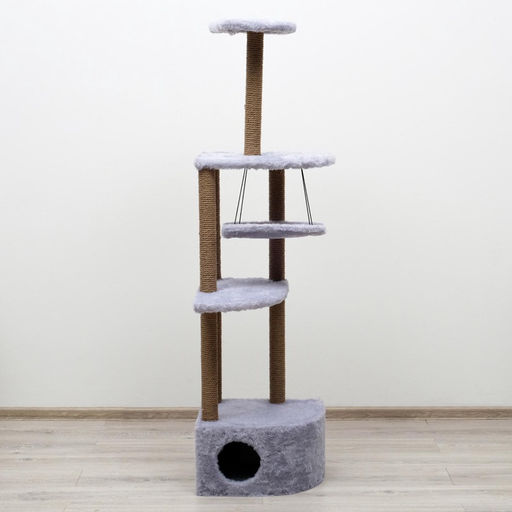 Комплекс для кошек с когтеточкой, угловой, с гамаком, 48 х 48 х 171 см, серый - Пижон фото 12