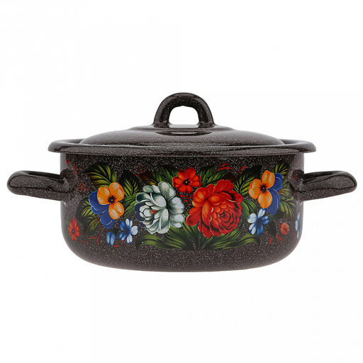 "Татьяна" Кастрюля эмалированная 1,45л, форма цилиндрическая, металлическая крышка (Россия)