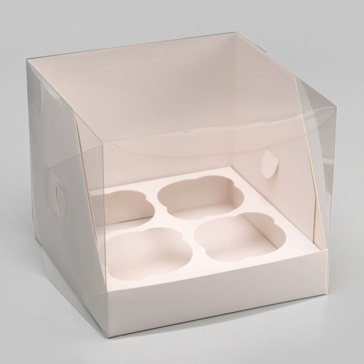 Коробка для 4 капкейков, белая 16×16×14 см