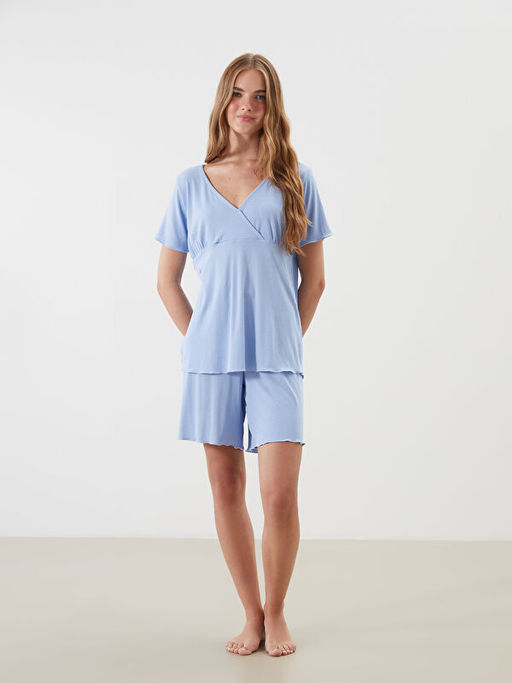 V Yaka Dokulu Hamile Pijama Tak?m?