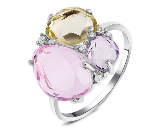 Кольцо, аметист , лимонный топаз , морганит, Вивальди