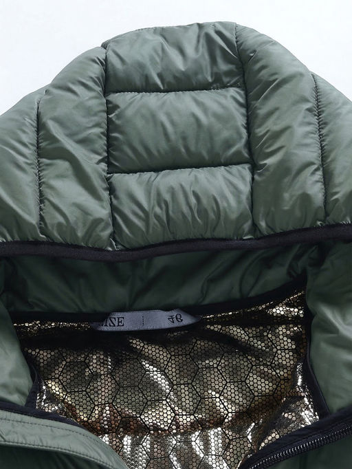 Куртка женская гибридная стёганая с капюшоном с графеновой подкладкой цвета хаки 9630_1Kh