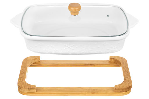 Блюдо д/запекания и сервировки 1,9 л 37*21*12 см Снежинки с стекл крышкой на дер подст. - Elan gallery фото 10