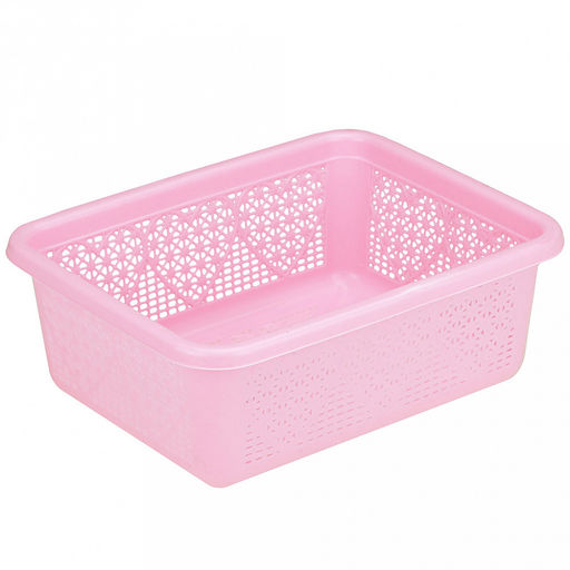 "Домашняя мода" Корзина пластмассовая для хранения "Сердце" 19,3х15см h7,3см, с крышкой, розовый (Китай)