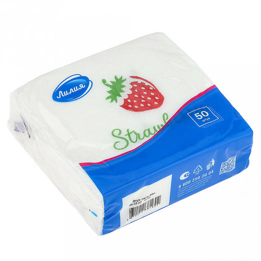 Салфетки бумажные 24х24см Лилия, 1 слойные, 50 штук в упаковке, Вкус лета, Микс: Крыжовник + Клубника (Россия) - Bouquet фото 5