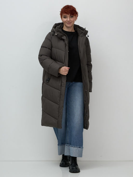 Пальто зимнее утепленное с капюшоном женское темно-коричневого цвета 7623TK - Visdeer фото 12