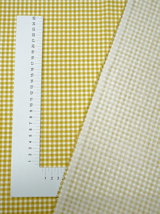 Сатин Клетка (0.3*0.3см) цв.горчично-желтый, ш.2.35м, хлопок-100%, 115гр/м.кв - Купава фото 3