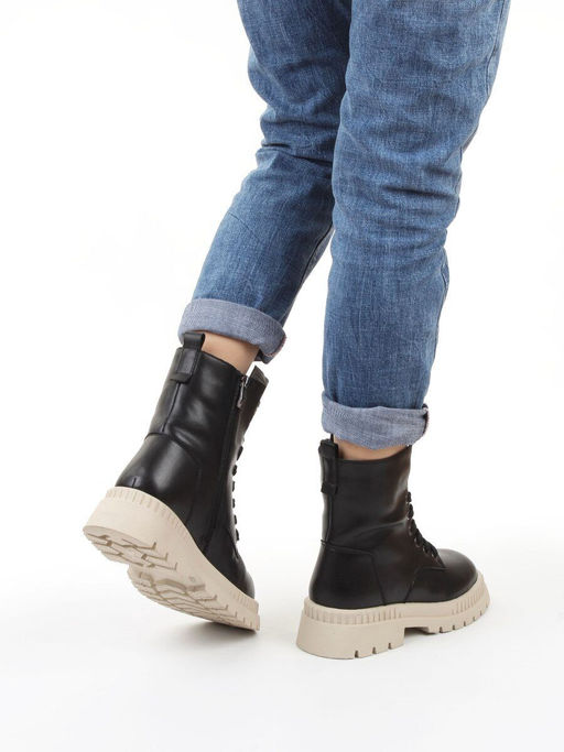 04-WB016-1M BLACK Ботинки зимние женские (натуральная кожа, 100% шерсть)