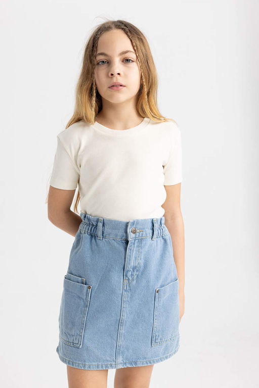 Облегающая футболка в рубчик с короткими рукавами для девочек - Defacto фото 4