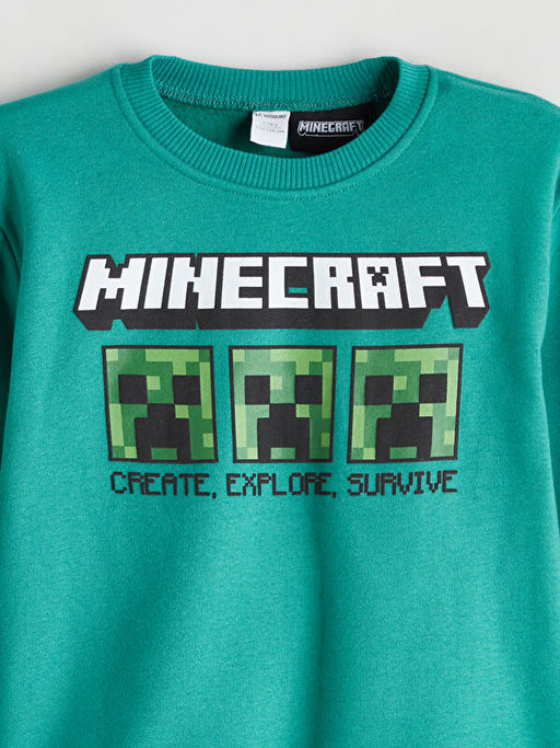 Bisiklet Yaka Minecraft Bask?l? Erkek ?ocuk Kal?n Sweatshirt
