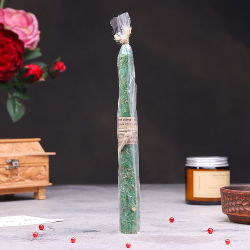 Свеча магическая «На здоровье» с травой, зелёная, 20 см