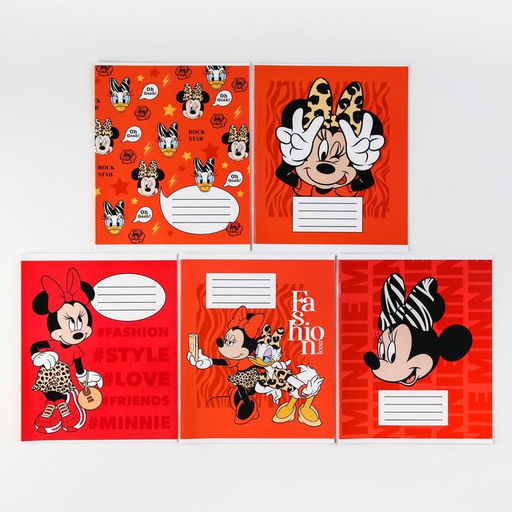 Цена за 20 шт. Тетрадь в клетку 12 листов, 5 видов МИКС, обложка мелованный картон, «Минни Маус»