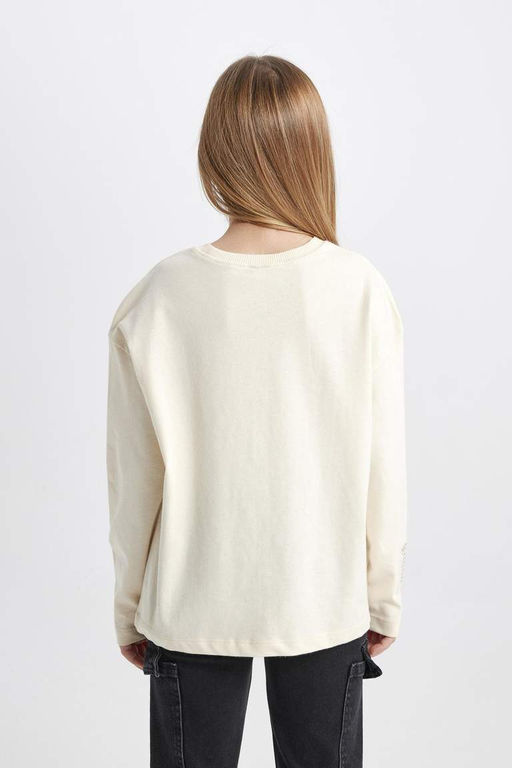 Футболка Relax Fit для девочек с круглым вырезом и длинными рукавами с принтом - Defacto фото 7