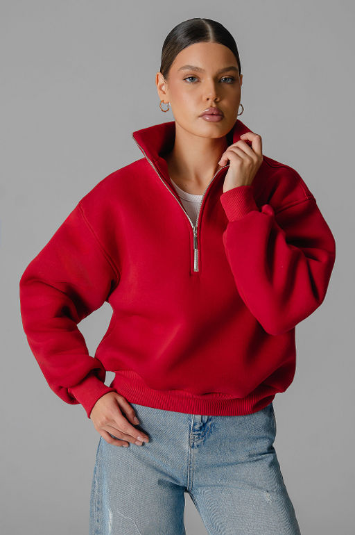 Арт. 1902 Свитшот женский с начесом полузамок 42-50 (5 шт) Цвет:красный