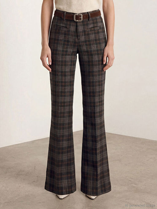 Beli Kemerli Ekose ?spanyol Pa?a Kad?n Pantolon