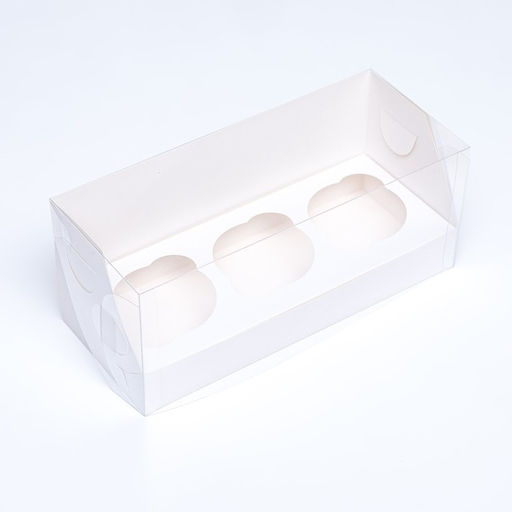 Цена за 2 шт. Коробка для 3 капкейка 24×10×10 см, белый