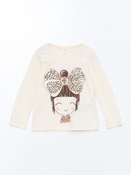 Bisiklet Yaka Uzun Kollu Bask?l? K?z Bebek Ti??rt 2li - Waikiki фото 2