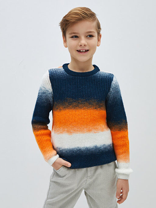 Bisiklet Yaka Renk Bloklu Uzun Kollu Erkek ?ocuk Triko Kazak - Waikiki фото 2