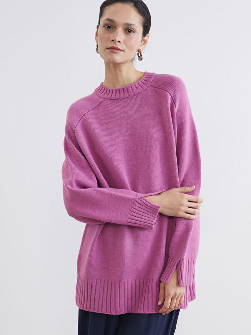 Bisiklet Yaka Oversize Kad?n Triko Tunik