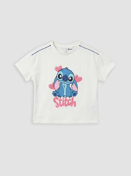 Bisiklet Yaka Lilo & Stitch Bask?l? K?z ?ocuk Ti??rt