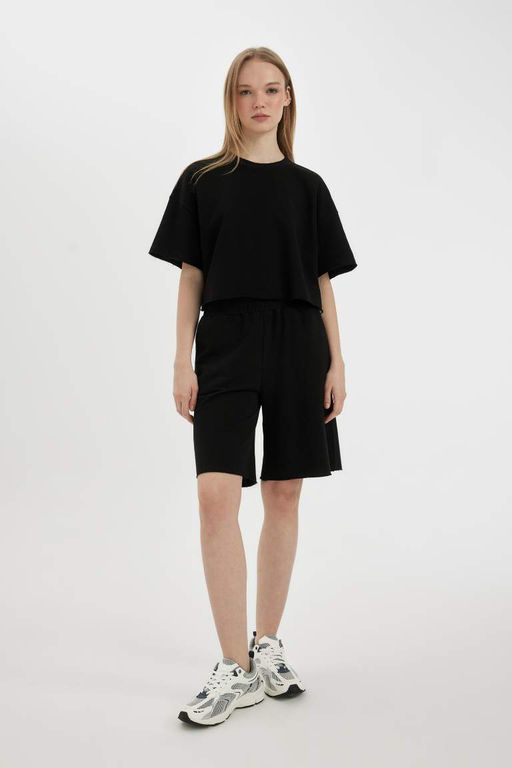 Классная базовая футболка свободного кроя из плотной ткани с короткими рукавами - Defacto фото 2