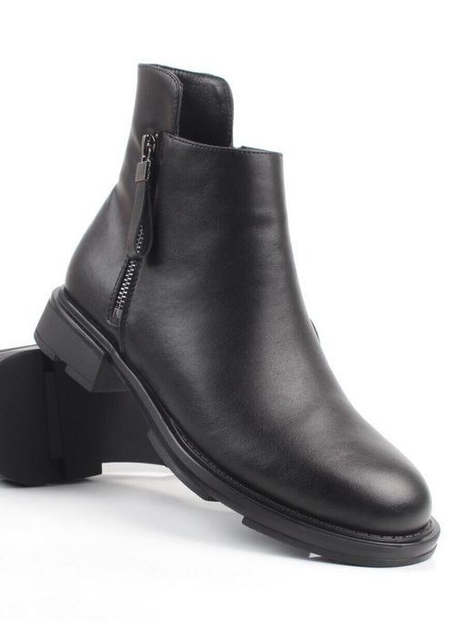 01-M43-12 BLACK Ботинки демисезонные женские (натуральная кожа, байка)