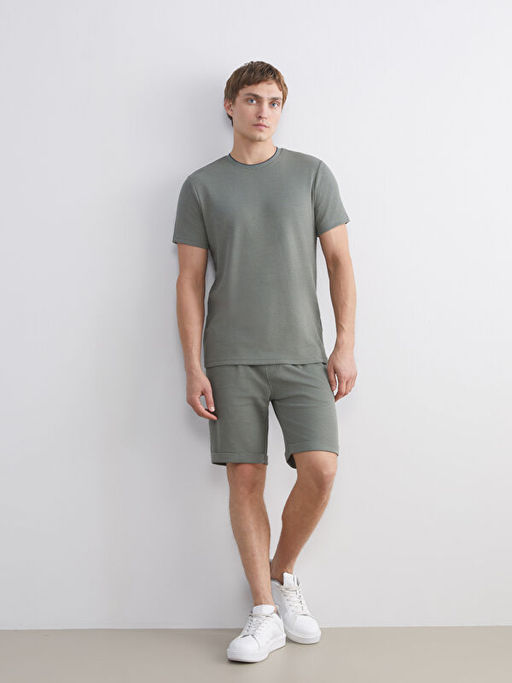 Bisiklet Yaka K?sa Kollu Penye Erkek Dokulu Ti??rt