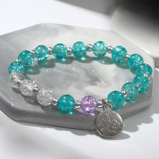 Браслет «Радость» монетка, цвет бело-голубой, d=7