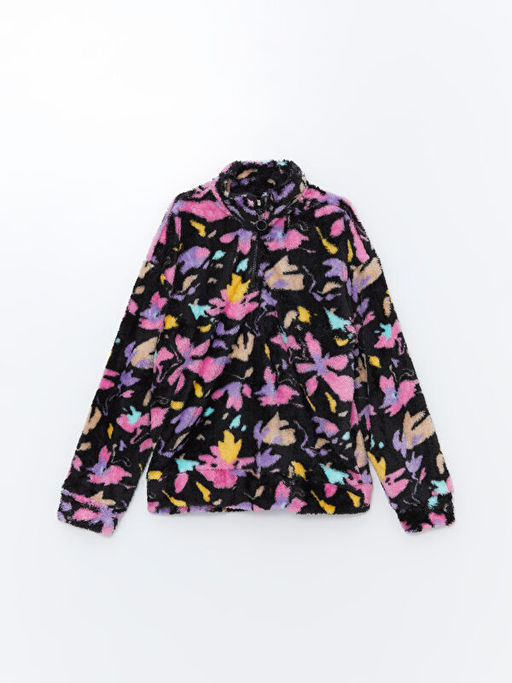 Dik Yaka Pel?? K?z ?ocuk Fermuarl? Sweatshirt