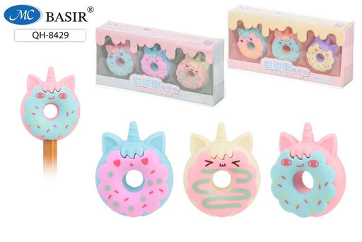 Набор ластиков 6шт. "Пончик mini" диам. 1шт. 3см, с отверстием под карандаш (QH-8429) в ПВХ уп.