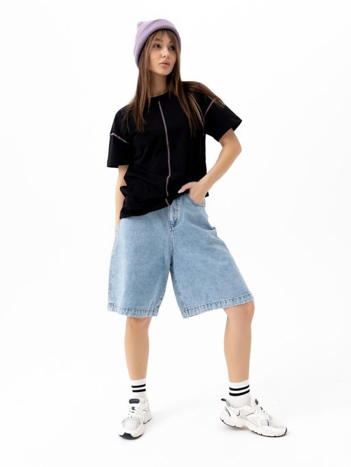 Футболка хлопок 95%, лайкра 5%, черно-розовая - Binita фото 2