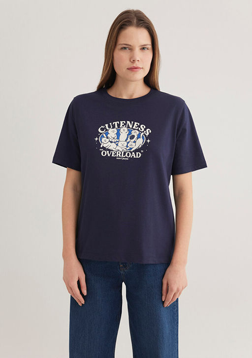 Kedi Bask?l? Lacivert Tisort - Mavi фото 4