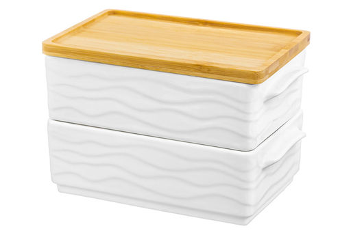 Набор 2 блюд д/холодца 800 мл 20,5*12,5*11,5 см "Айсберг волны" + бамбуковая крышка