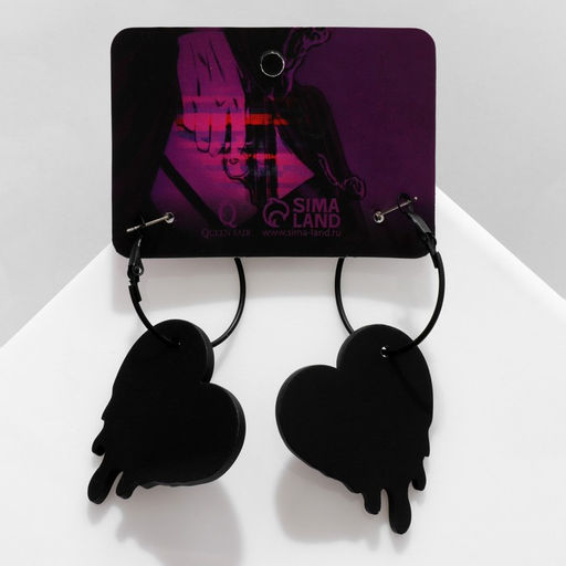 Серьги Сердца, цвет чёрный в чёрном металле, d=3см - Queen fair фото 3