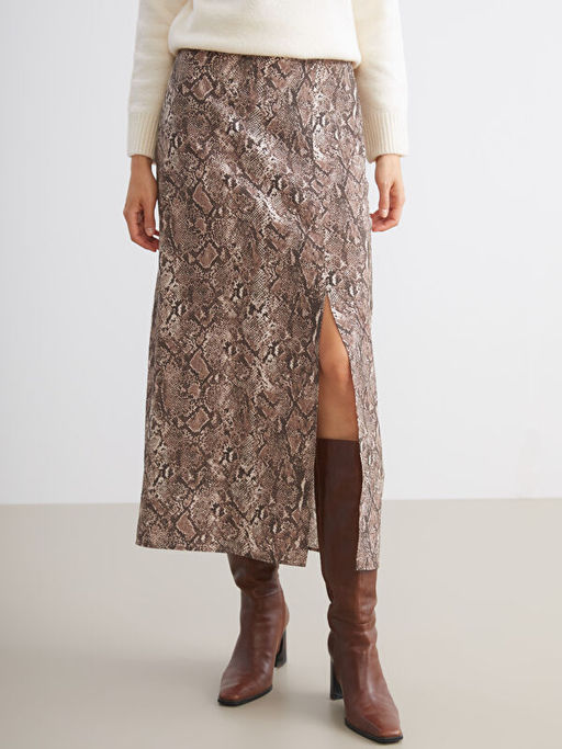 Beli Fermuarl? Y?lan Derisi Desenli Etek