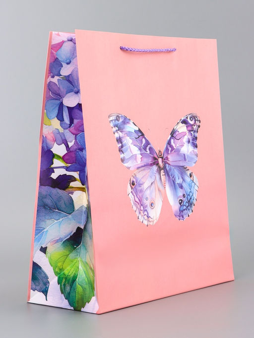 Цена за 2 шт. Пакет подарочный ламинированный вертикальный Портрет бабочки 26?12?32 см