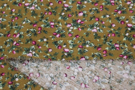 Теплый хлопок Земляничка на оливково-коричневом-2, СОРТ2, ш.1.47м, хлопок-100%, 150гр/м.кв - Купава фото 4