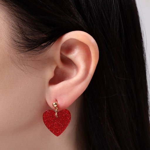 Серьги QF LOVE, набор 3 пары, сердечки, красные, золотой