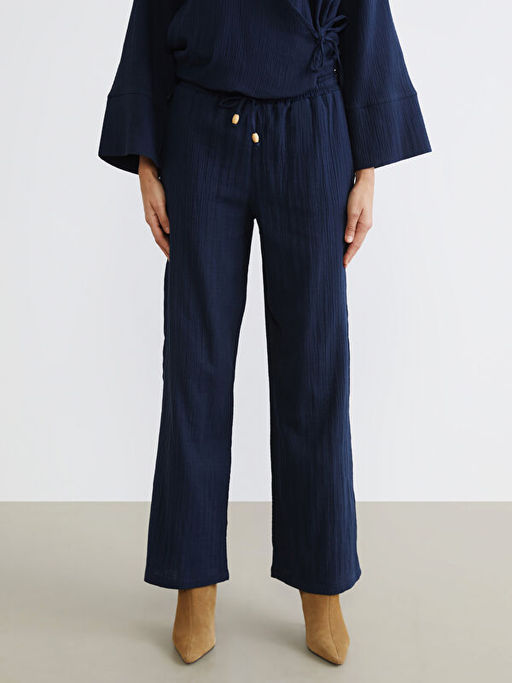 B?y?k Beden Beli Lastikli M?slin Kad?n Pantolon