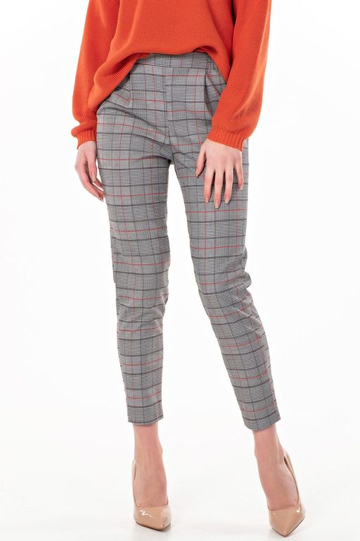 Брюки укороченные облегающие в клетку на сером