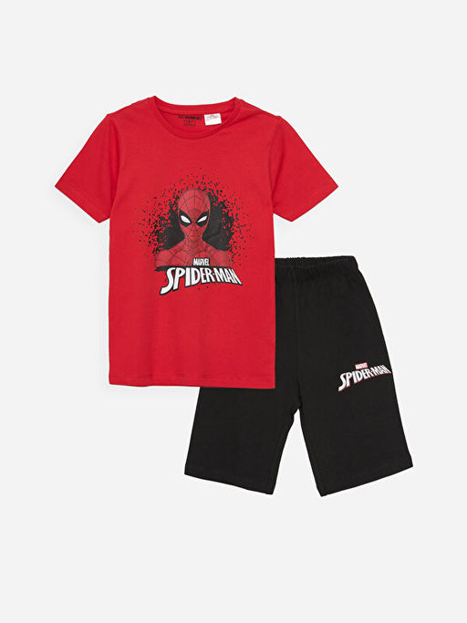 Bisiklet Yaka Spiderman Bask?l? K?sa Kollu Erkek ?ocuk ?ortlu Pijama Tak?m?