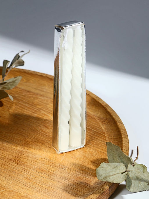 Цена за 4 шт. Набор свечей витых, 1.5×15 см, 2 шт., белый