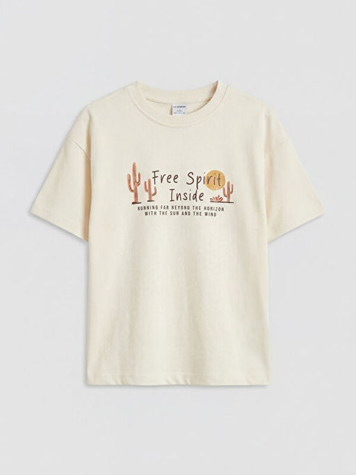 Bisiklet Yaka Bask?l? Erkek ?ocuk Ti??rt