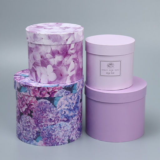 Набор коробок для цветов 4 в 1, упаковка подарочная, Лаванда, 14?14?13 см - 20?20?17.5 см