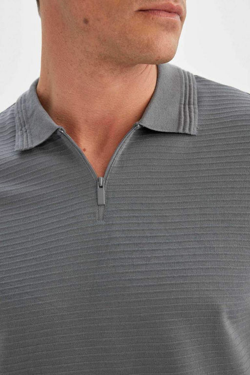 Новая футболка-поло обычного кроя на молнии с короткими рукавами - Defacto фото 6