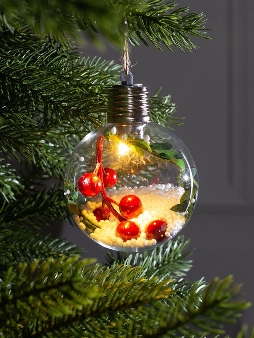 Ёлочный шар Ягоды, 1 LED, от батареек, свечение тёплое белое