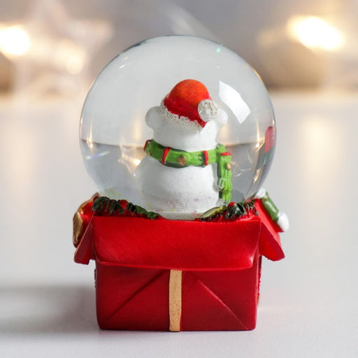 Цена за 6 шт. Снежный шар новогодний стеклянный «Медвежонок с подарочком», 4.5×4.5×6.5 см