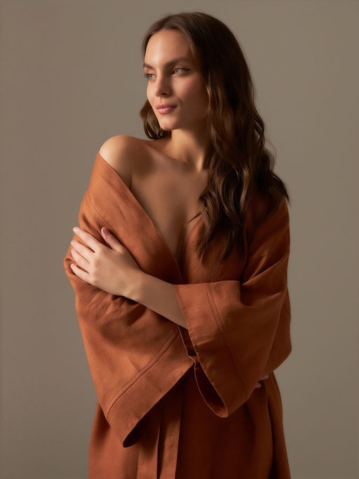 Халат женский домашний SL HOME «Softness», размер 44-52, 100% лён, 150 г/м2